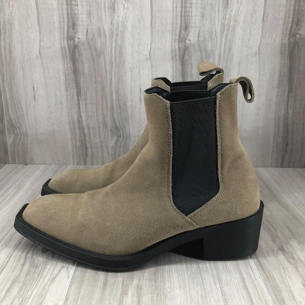Zara Ankle Boots Womens EU 39 Tan Suede Slip On Chelsea Booties